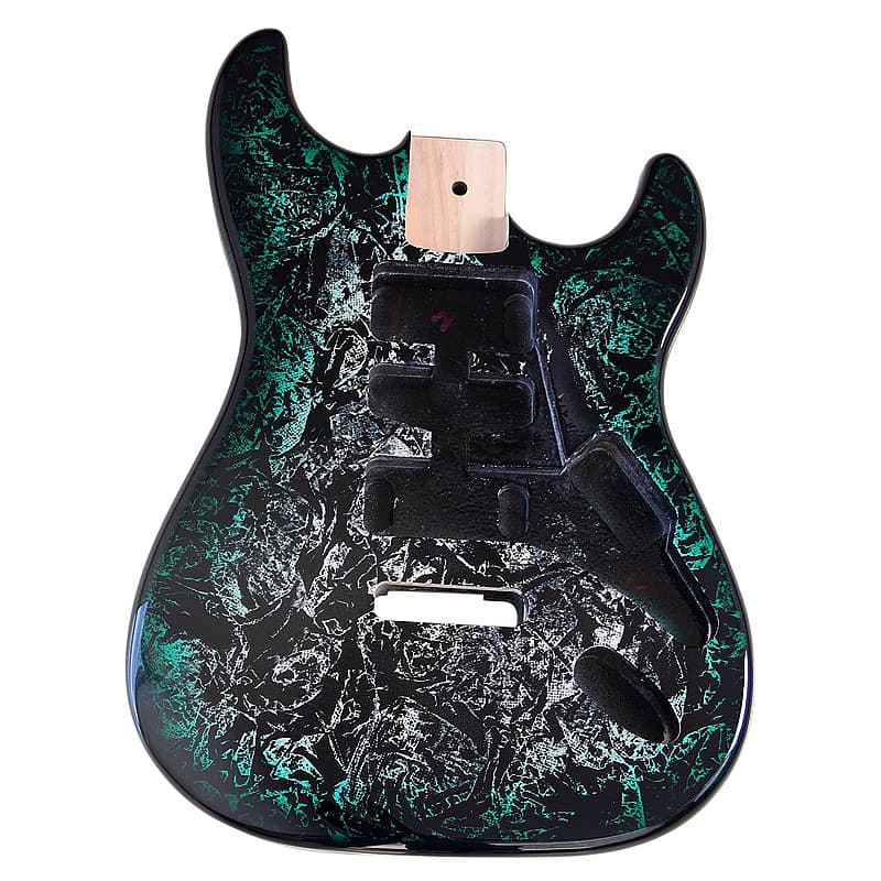 Green-White Gradient Ice Flower Pattern Electric Guitar Body, Single Tremolo Guitar Body for DIY Modification Instrument Accessories