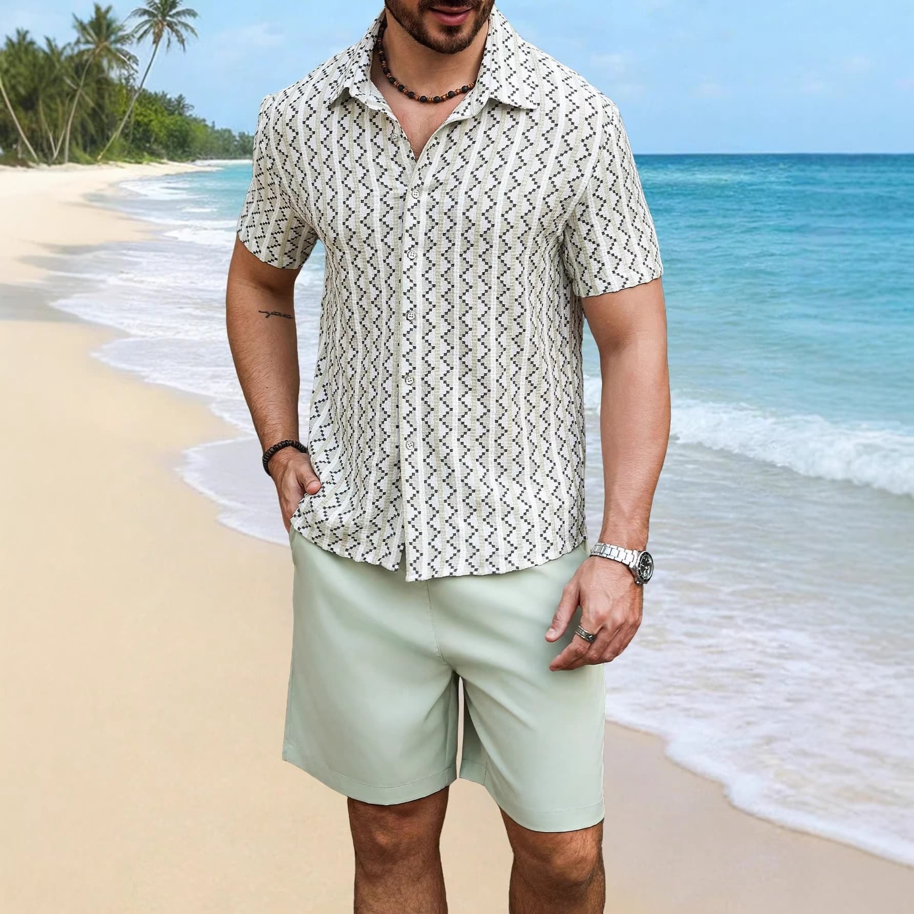 2026 Cross-border Meike Duo Xiyin Hot Sale Summer Y2 Shirt Shorts Set Beach Vacation Hawaiian Set