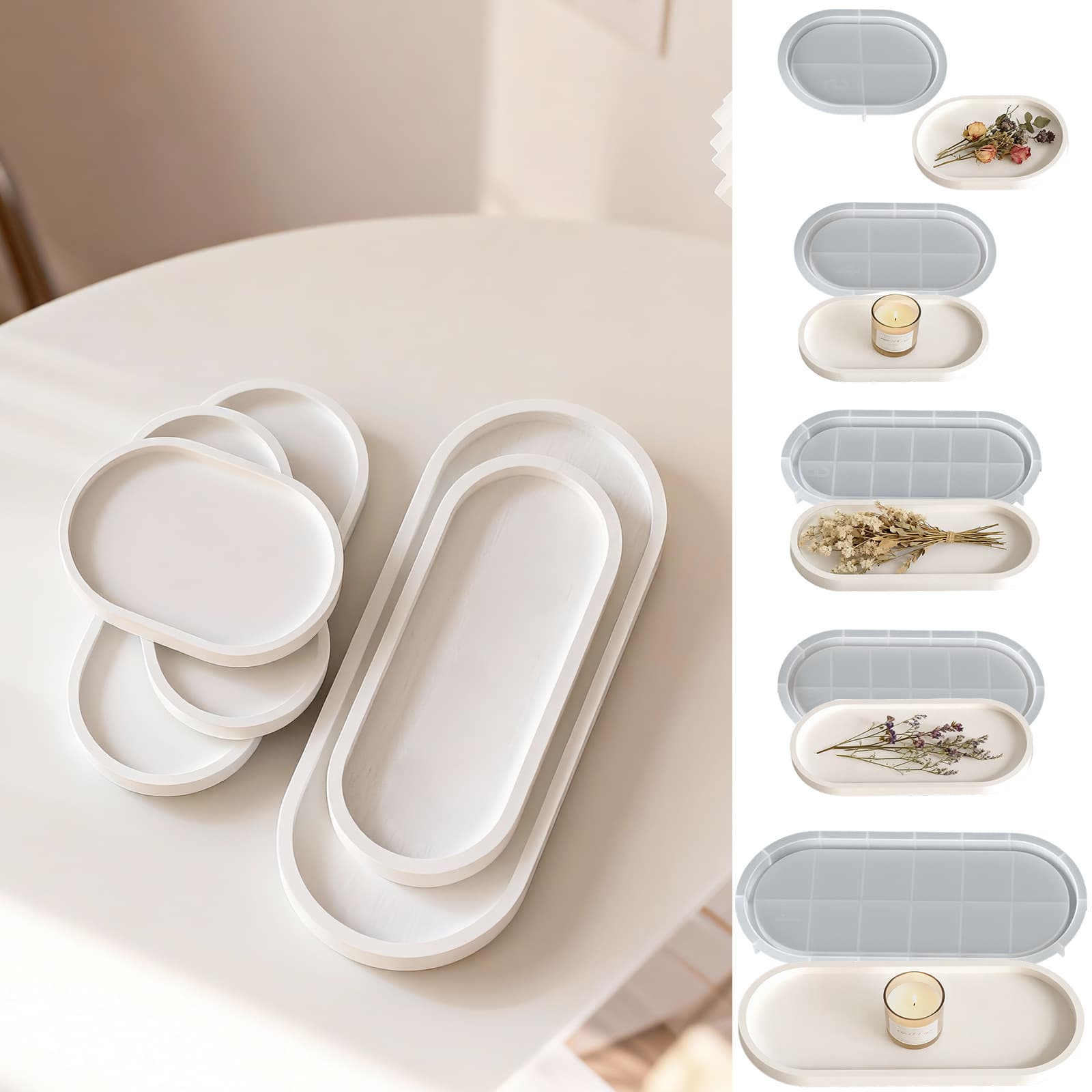 Various oval trays, silicone molds, DIY resin plaster storage trays, flower pots, coasters, bases, adhesive drop-off ornaments