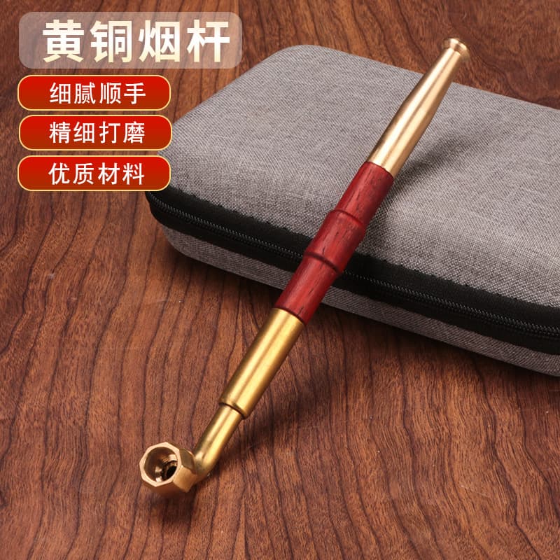 Brass tobacco rod, old-fashioned mahogany old man's pipe, metal tobacco bag pot, convenient and durable tobacco bag, octagonal pot
