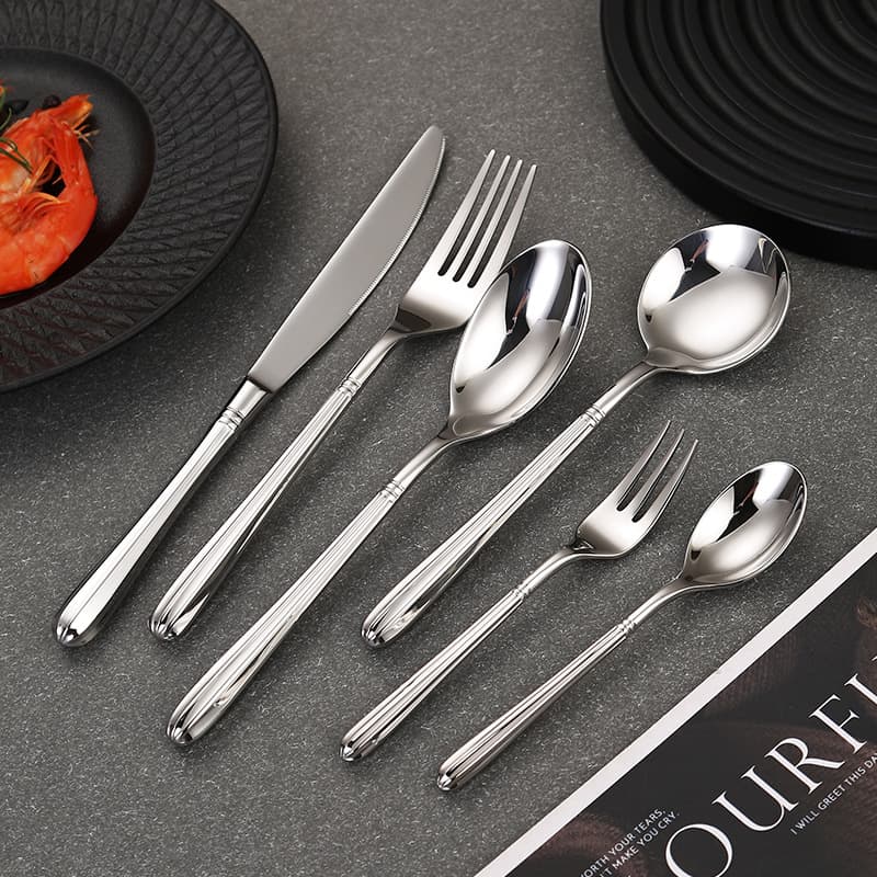 Cross-border 304 stainless steel loofah round handle tableware high-end restaurant hotel western steak knife fork dessert spoon set