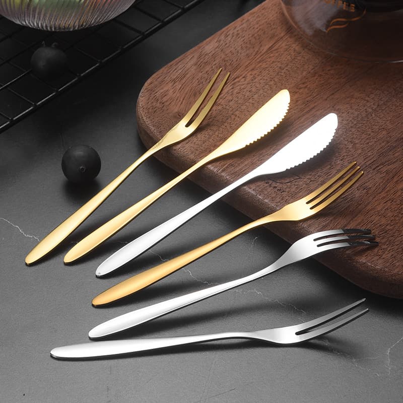 Thickened Sharp Tail Moon Cake Fork and Spoon Stainless Steel 304 Fruit Fork Creative Gold Cake Spoon Dessert Fork