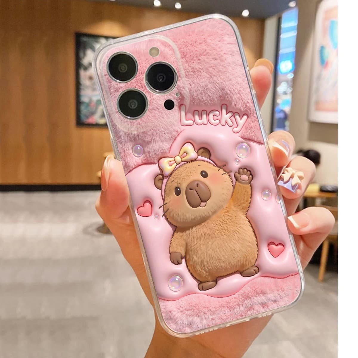 Bubble Bear Shockproof Transparent Case Compatible with iPhone 15/16/17 Series Pro Max/14 Phone Case Protective Cover