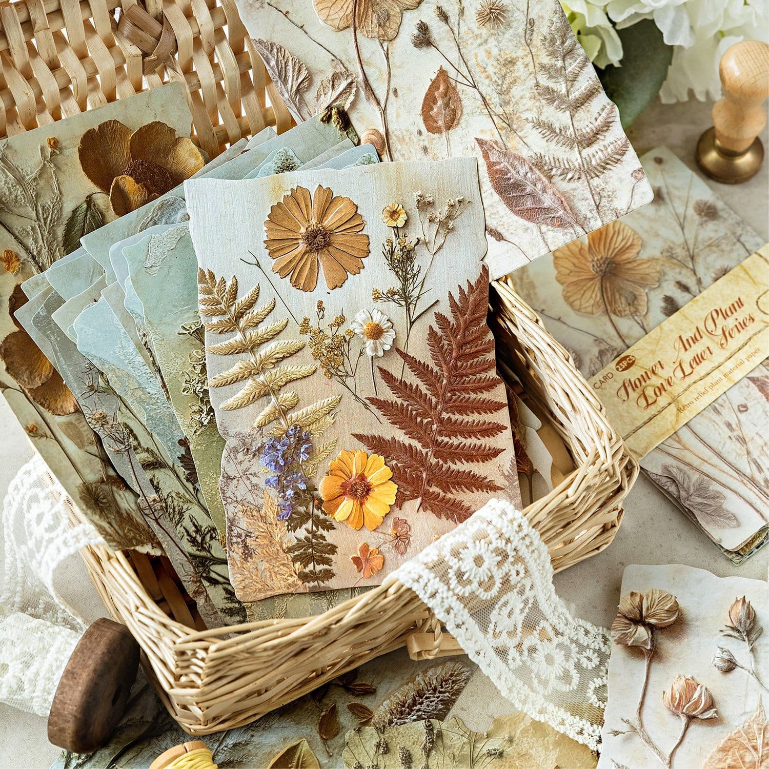 Mo Mo Vintage Embossed Botanical Material Paper Floral Love Letter Series Journaling Ita Bag Goods DIY Background Base Paper