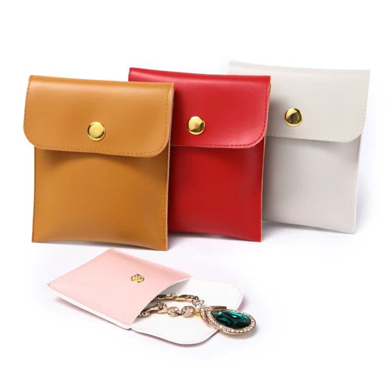Leather snap button bag, multiple colors available, jewelry coin card pouch, stylish portable small item organizer, customizable with logo