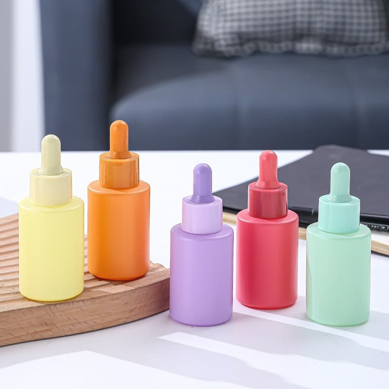 20ml 30ml 50ml Colorful Macaron Flat Shoulder Glass Essential Oil Bottle with Glue Tip Dropper, Empty Essence Bottle