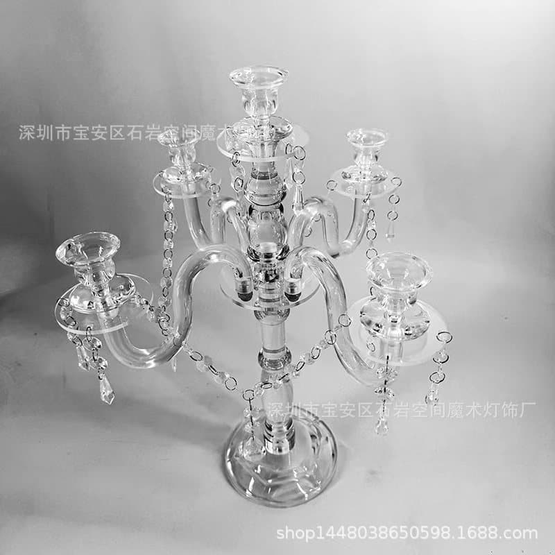 New European-style 5-Arm Candle Holder for Weddings, Hotels, Western Restaurants, Home Acrylic Candle Holder, Tabletop Decoration for Weddings and Events
