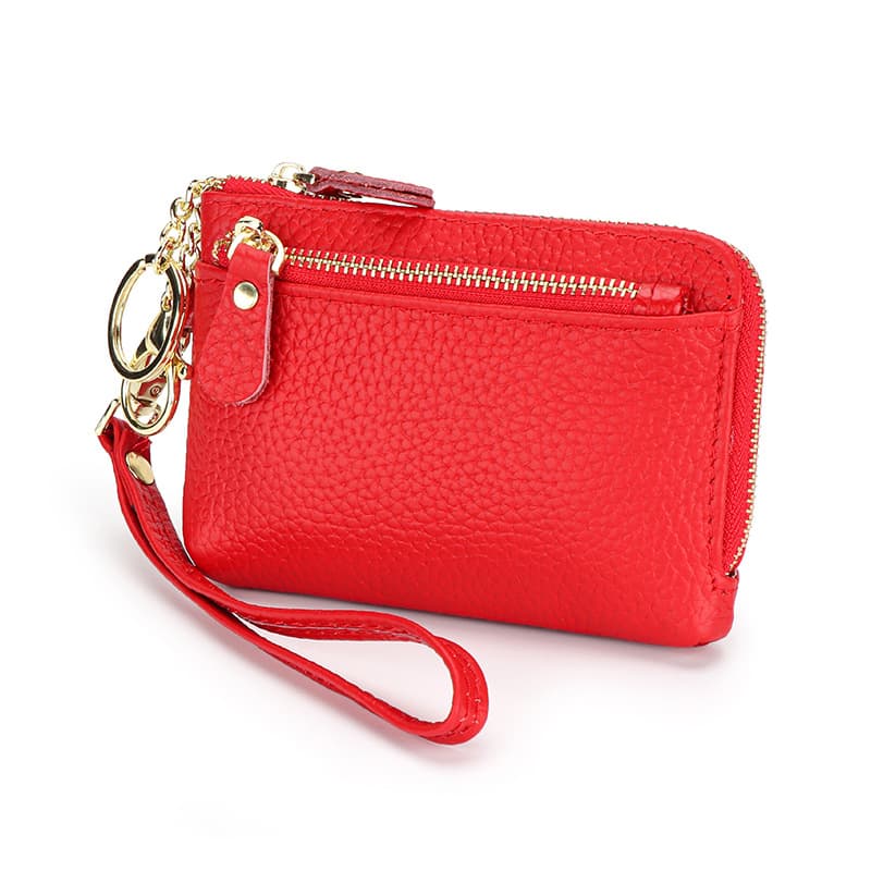 Cross-border European and American genuine leather women's wallet 2025 simple zipper coin bag cowhide coin purse key chain hand twist bag