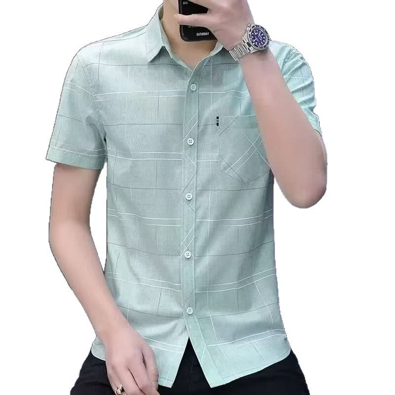 2025 Summer Men's Half-Sleeve Shirt Korean Slim Fit Striped Trendy Thin Versatile Youth Short Sleeve Shirt