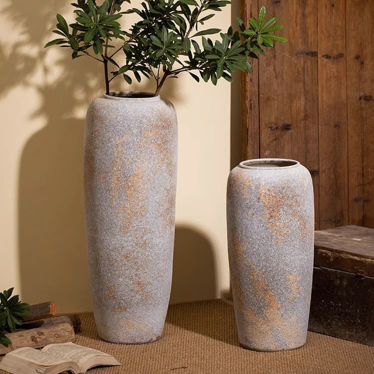 Vintage Floor Vase Wabi-Sabi Style Coarse Ceramic Distressed Vase Decorative Home Flower Arrangement Large Vase