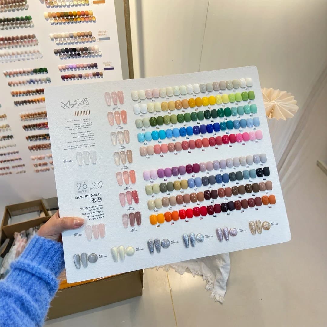 Temu Foreign Trade Mingyi Doukou Gel Nail Polish Full Color Nail Art Professional Large Set 15ml*96pcs with Pre-painted Color Swatch