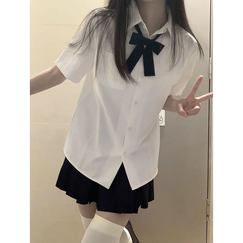 Japanese JK Uniform Shirt Short-Sleeve Basic Slimming Versatile School Style Summer New Class Uniform Pleated Skirt Set