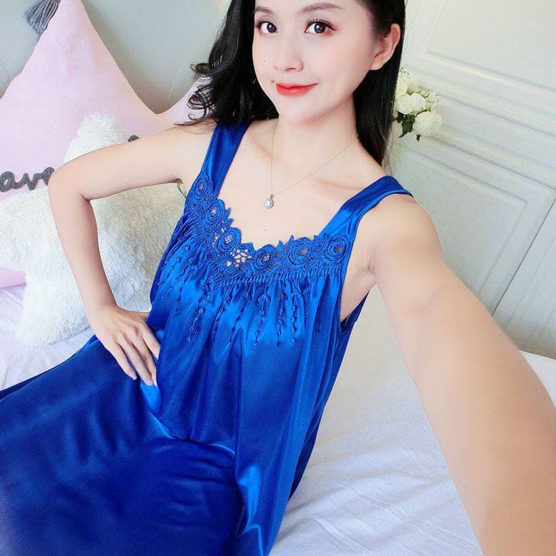 Cross-border Plus Size Sexy Ice Silk Camisole Nightgown Thin Sleepwear for Women Summer Korean Lace Sweet Vest Dress Homewear