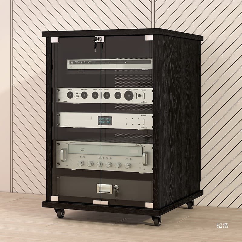 Equipment Rack Amplifier Cabinet Professional Amplifier Rack Audio Rack Theater Cabinet with Audio-Visual Shelf Amplifier Rack Floor Standing