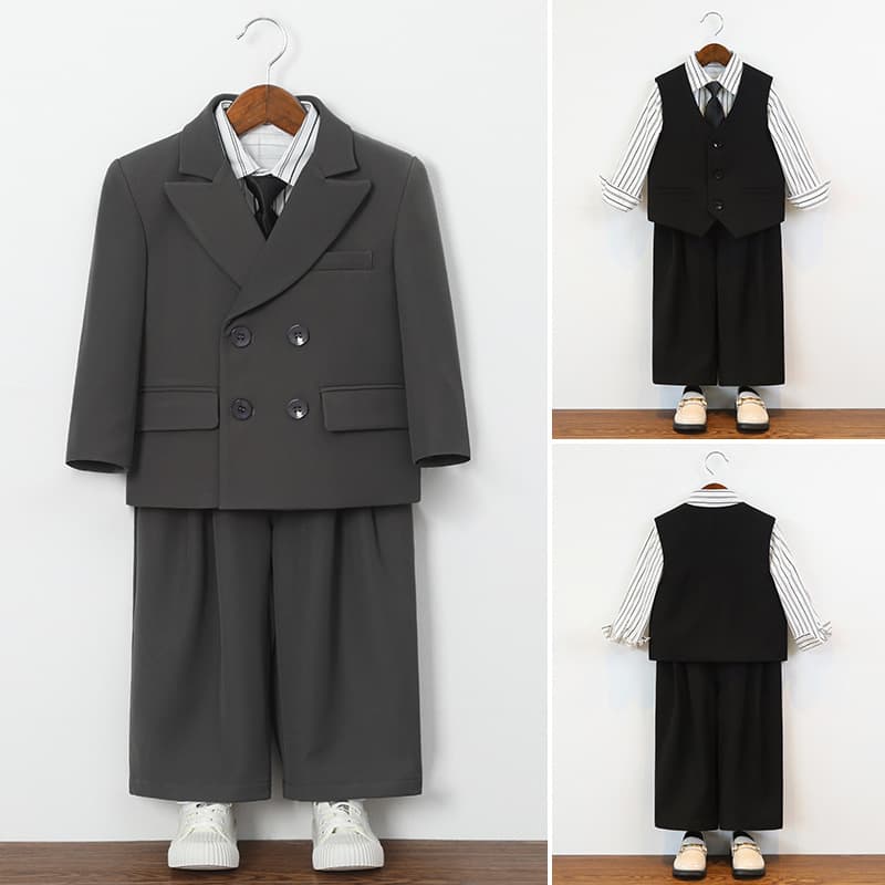 Children's Suit Boys' Spring Autumn Handsome Blazer Jacket Flower Boy First Birthday Attire Boy Host Piano Performance Outfit