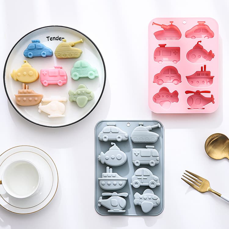 In Stock 8-Cavity 8 Different Vehicle Theme Shapes Silicone Mold Chocolate Mold Ice Cube Tray Cake Mold