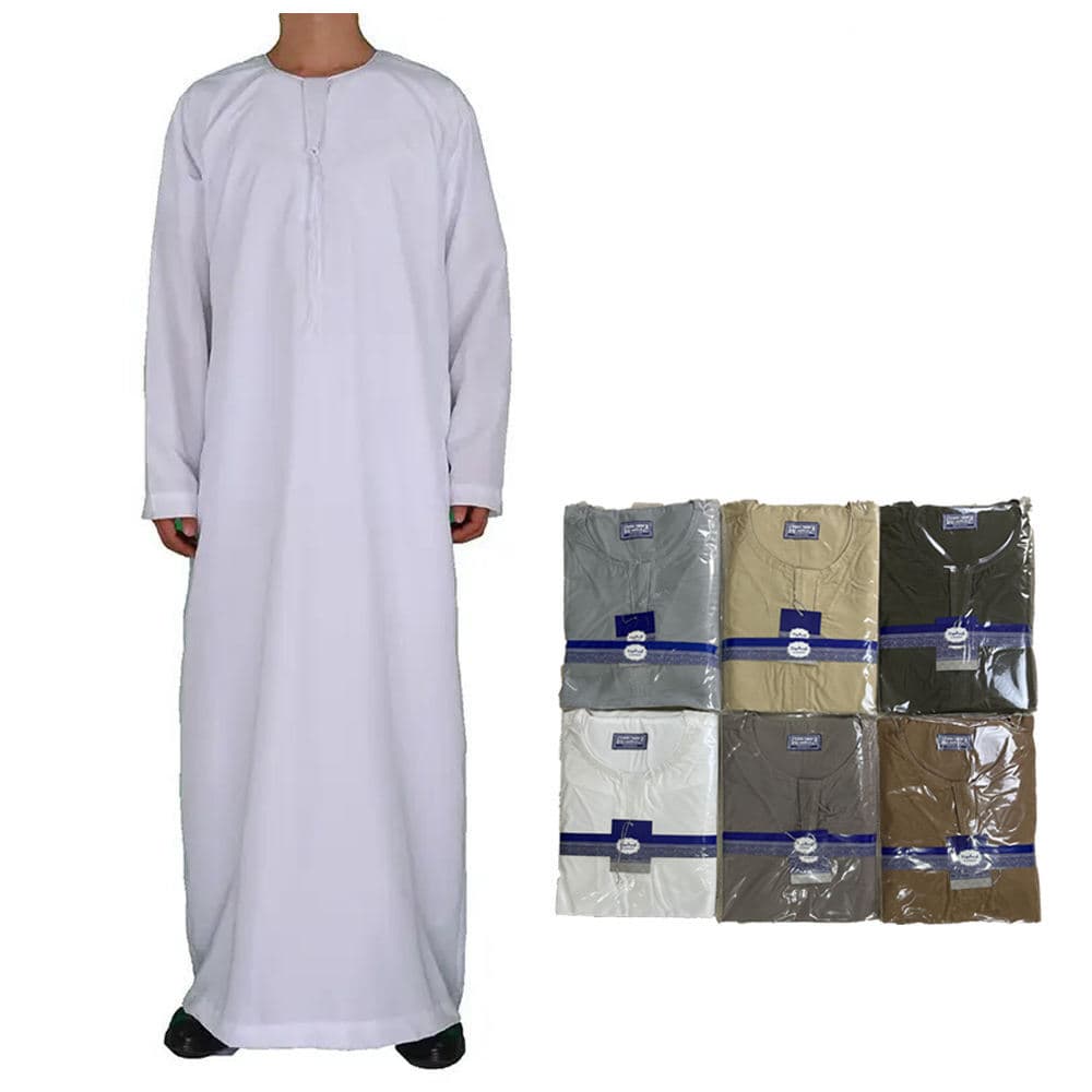 Middle Eastern Men's Arabic Robe Solid Color Pocket Design Round Neck Long Garment Factory Foreign Trade Ready Stock Wholesale