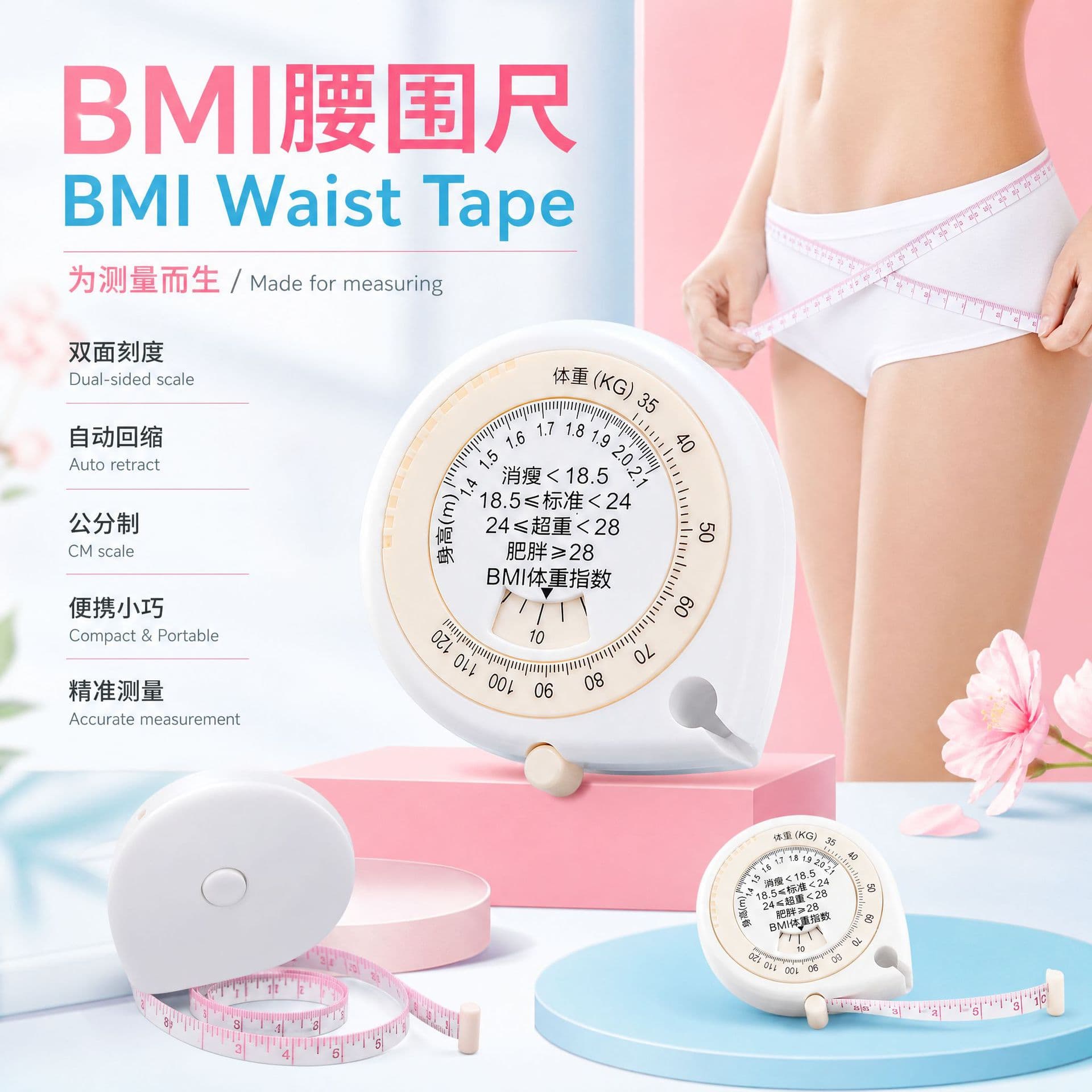 BMI Waist Measurement Soft Measurement Measurement Measurement Mini Tape Measure Portable 1.5 Meter Manufacturer Wholesale Can Be Customized