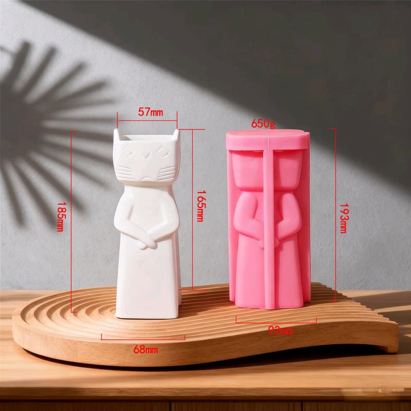 Creative Cat Guardian Vase Silicone Mold DIY Cement Plaster Vase Flower Arrangement Art Decor Mold
