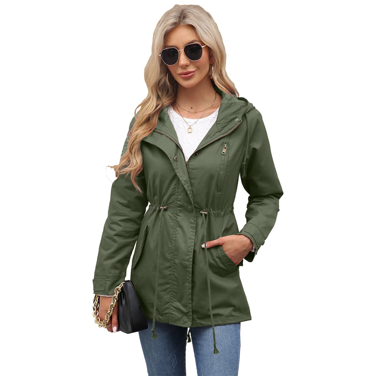 2022 New Cotton Hooded Trench Coat for Women Spring Autumn Oversized Plus Size Solid Color Cross-border Women's Clothing F596-1
