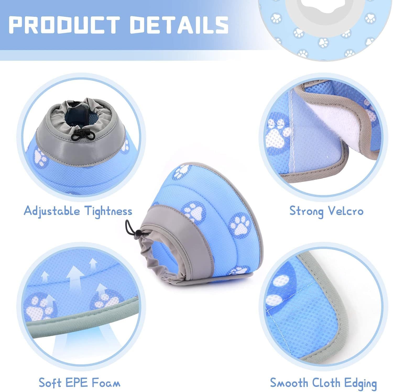 Cross-border Pet Elizabethan Collar Adjustable Recovery Collar for Cats, Soft and Breathable Dog Cone for Post-Surgery Use