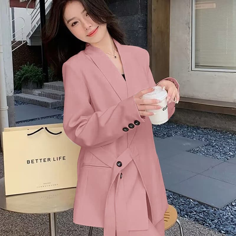 2026 Trendy Spring/Fall Suit Set Pink Versatile Slimming Wide-Leg Pants Blazer Jacket for Women