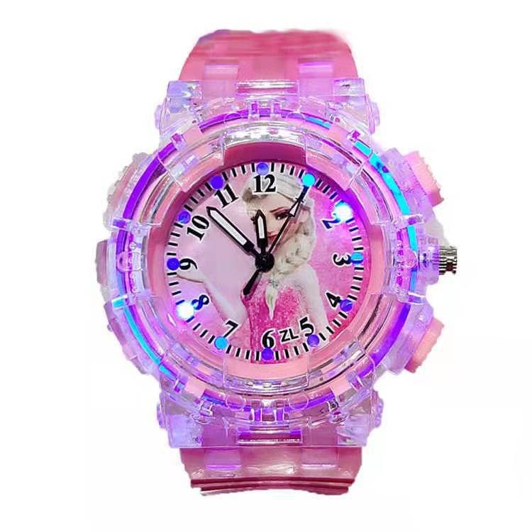 Colorful Light-Up Watch Elsa Princess Glowing Cartoon Flash Watch Frozen Girls Light-Up Watch