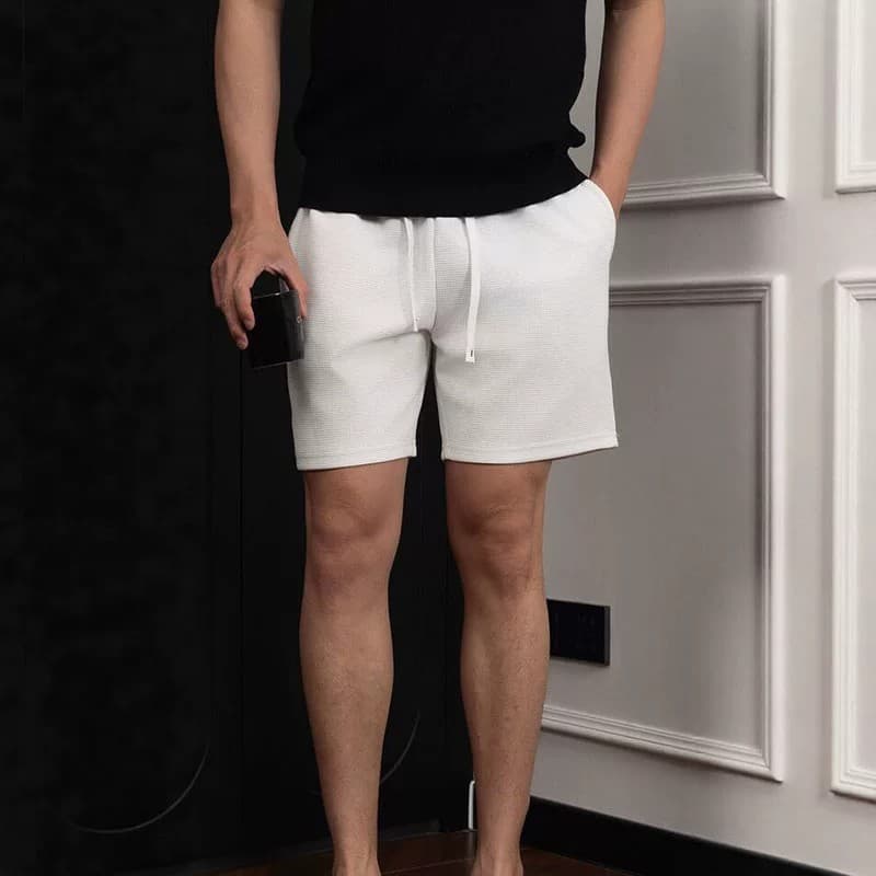 Quick-drying fitness sports shorts for men, four-point running training, white beach pants, waffle texture, loose and breathable summer