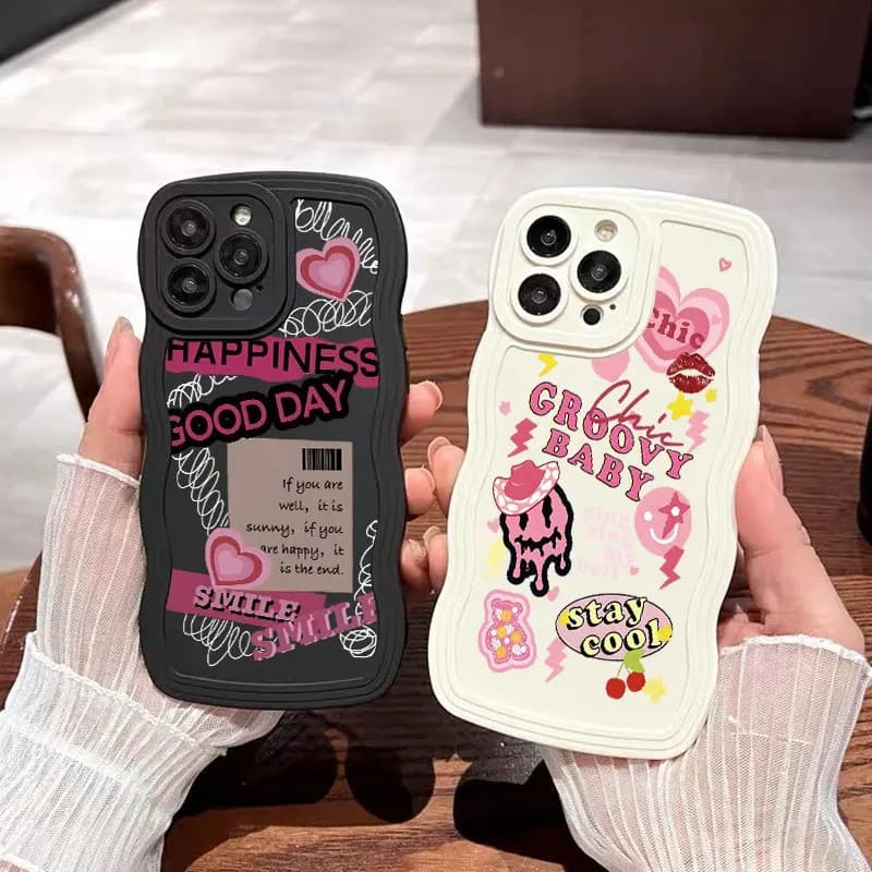 Pink letter graffiti suitable for iPhone17/16 promax lightning grimace 15/14/13 foreign trade mobile phone case