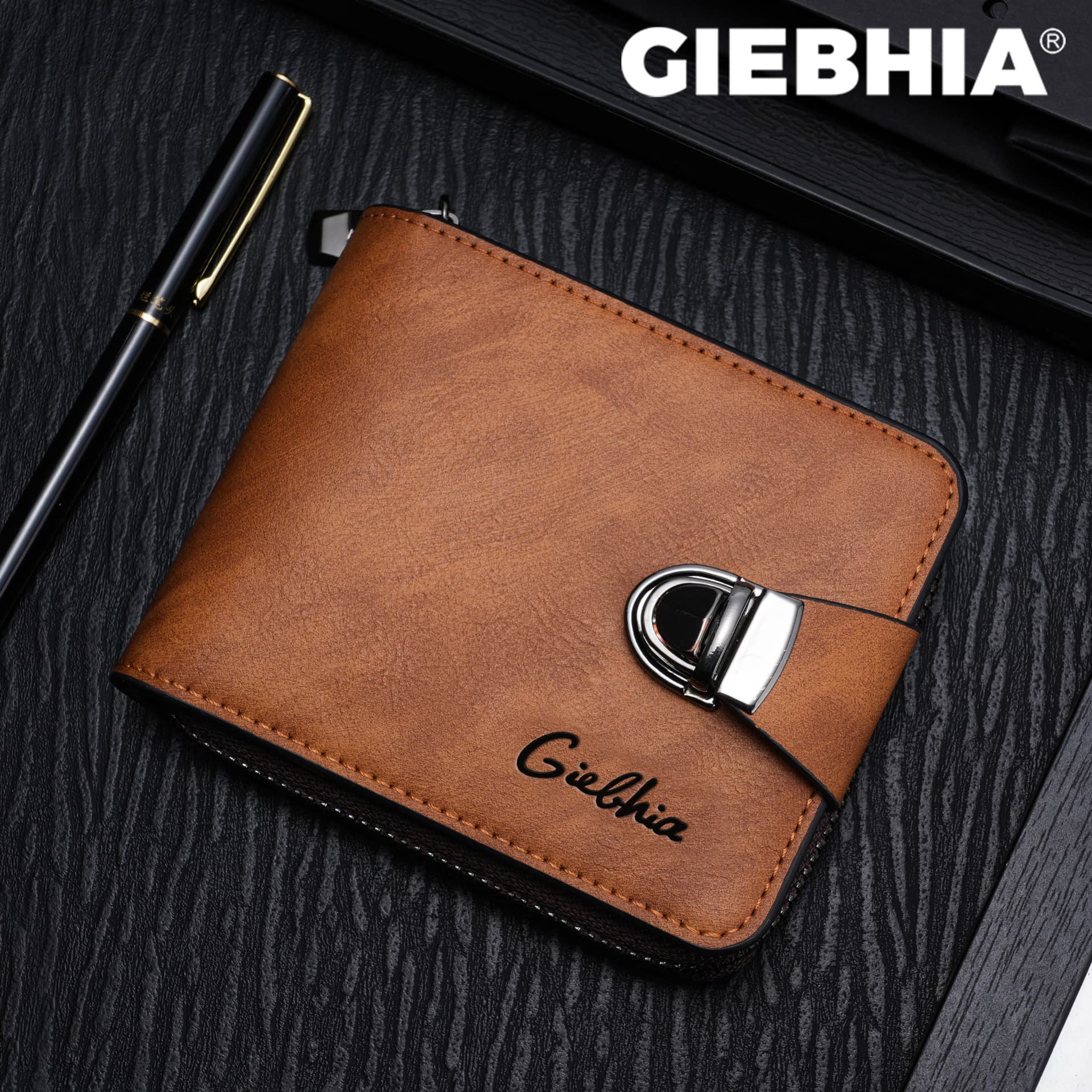 GIEBHIA Men's Wallet Short Zipper Bag Large Capacity Multiple Card Slots Small Clutch Business Retro Coin Purse