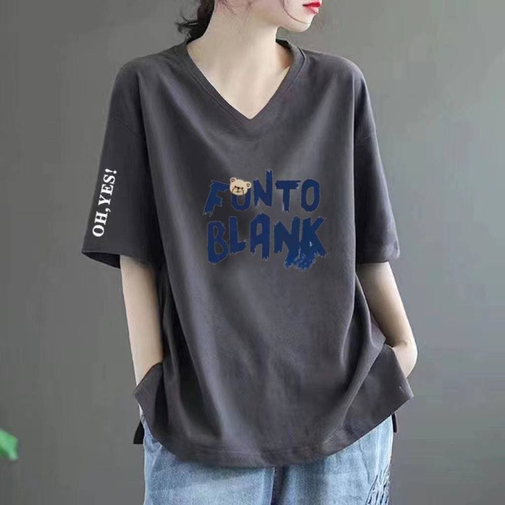 Women's White Cotton V-Neck Short-Sleeve T-Shirt, 2026 Early Spring New Summer Loose Plus-Size Top, INS Trend
