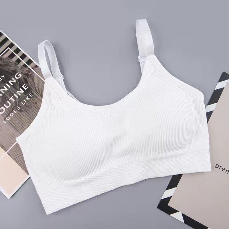 Clearance Sale American-Style Ribbed Seamless Student Bra with Chest Pads, Wireless Anti-Exposure Sports Camisole for Women