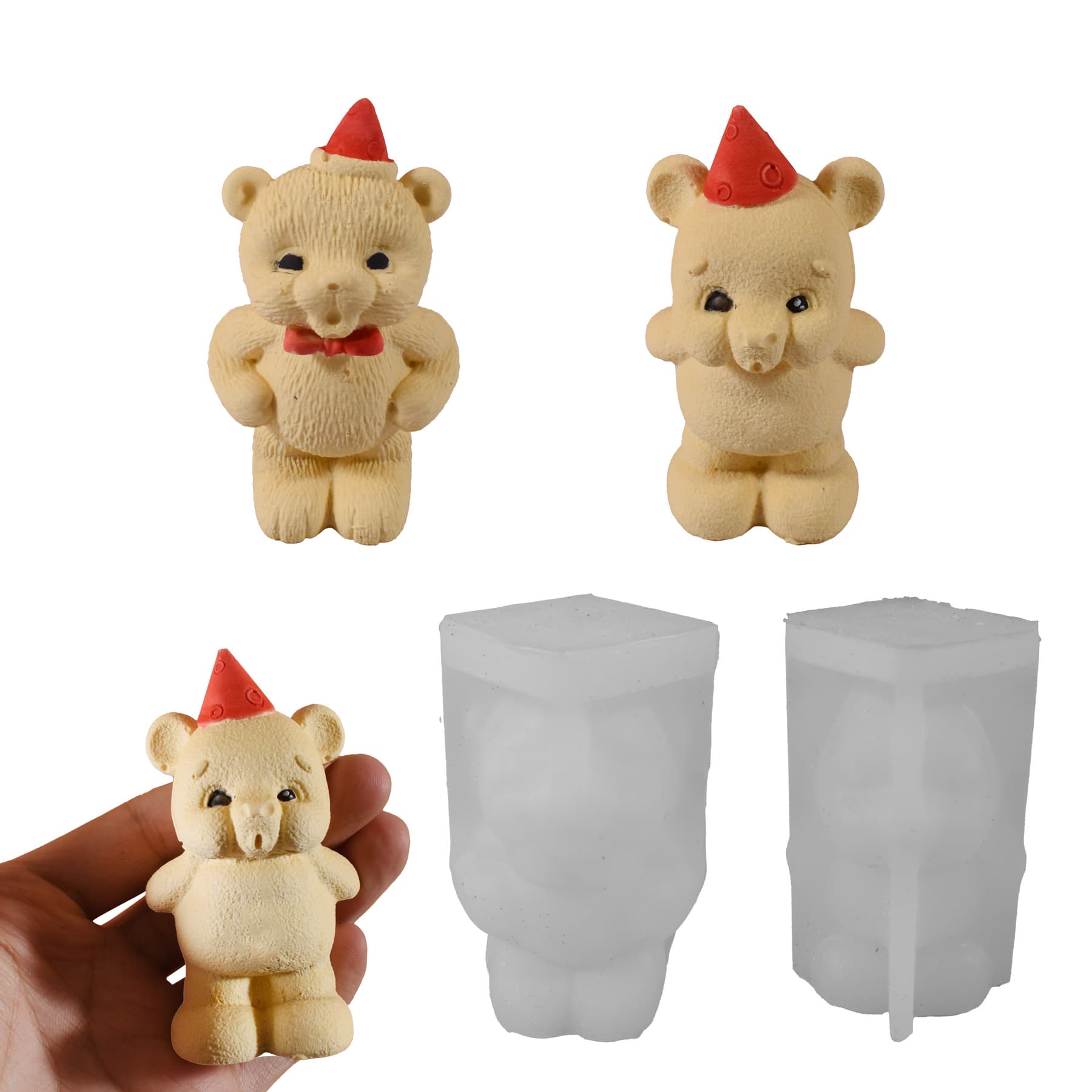 New Cross-border Blowing Bear Candle Silicone Mold, Epoxy Resin DIY Christmas Hat Bear Plaster Ornament Wholesale