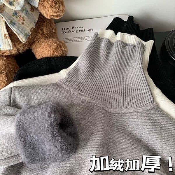 Half-Turtleneck Knit Base Layer Sweater for Women, Autumn/Winter Inner Wear, Mink-Lined Thickened Warm Mid-Collar Top