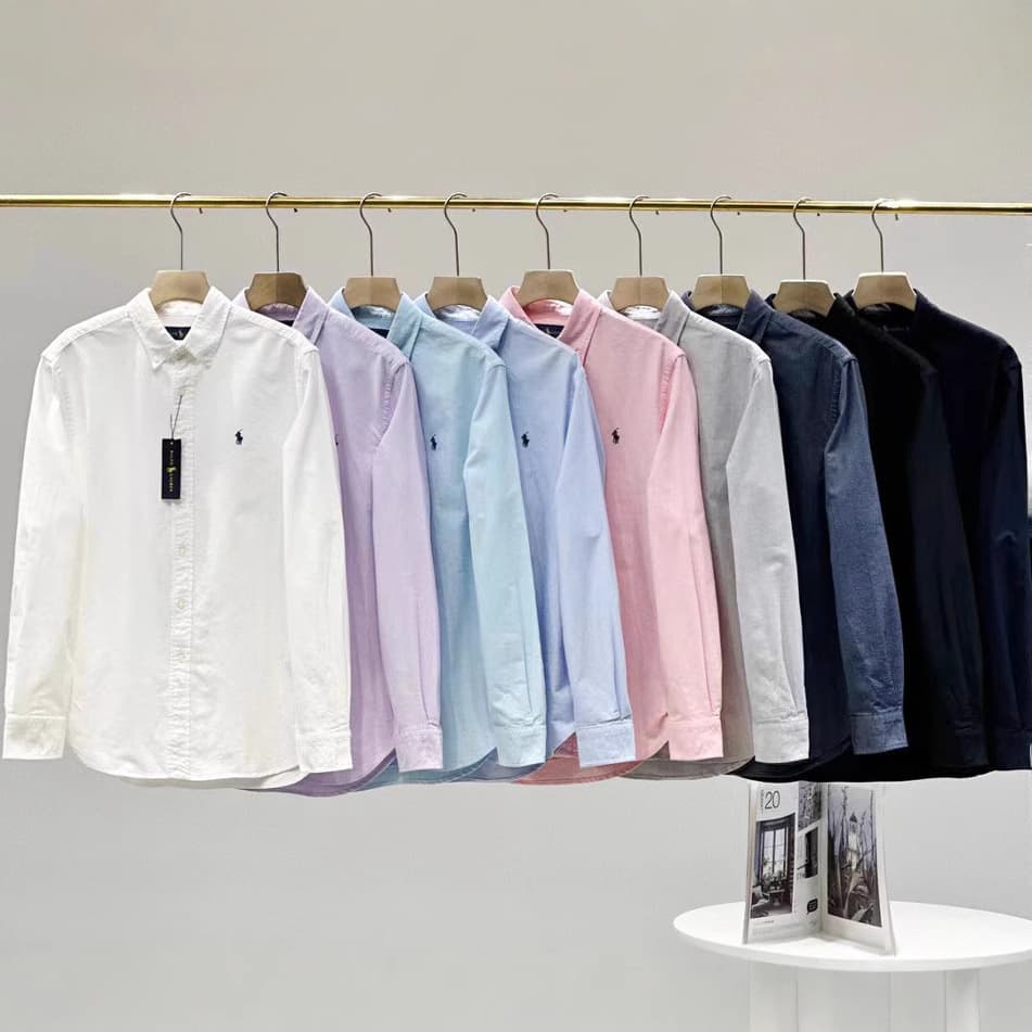 High version of Raff shirt RL pony embroidered solid color shirt for men and women casual versatile loose long-sleeved shirt