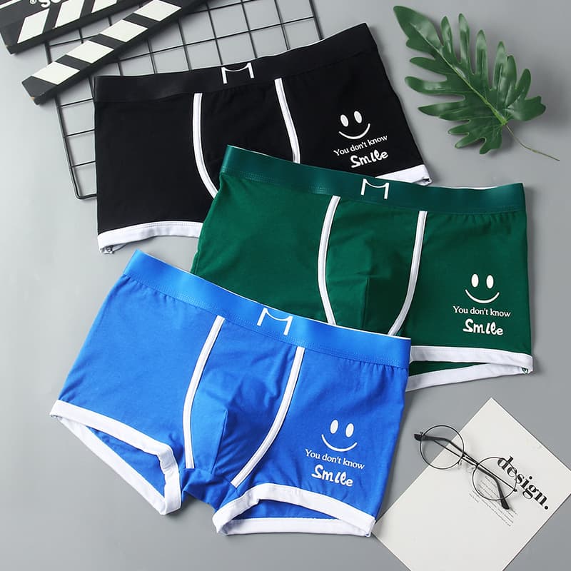 Men's Boxer Briefs with Smiley Face Pattern, Summer Sports Breathable Shorts, Mid-Rise for Teens
