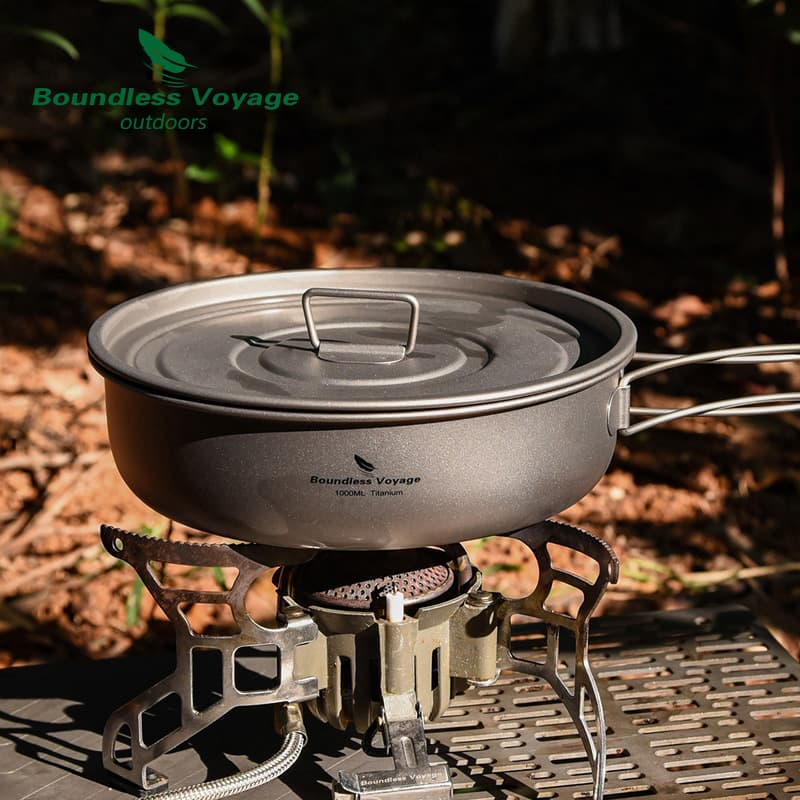 Biwei Pure Titanium Pot Frying Pan Skillet Portable Frypan with Lid Egg Frying Pan Camping Cookware Non-stick Coating Free