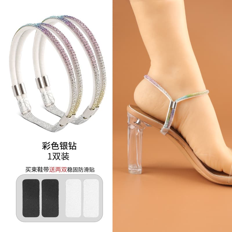 Anti-Slip Shoe Straps No-Installation Fixation Band for Heel Drop Prevention Rhinestone Strip Single Shoe Lace High Heel Shoe Tie