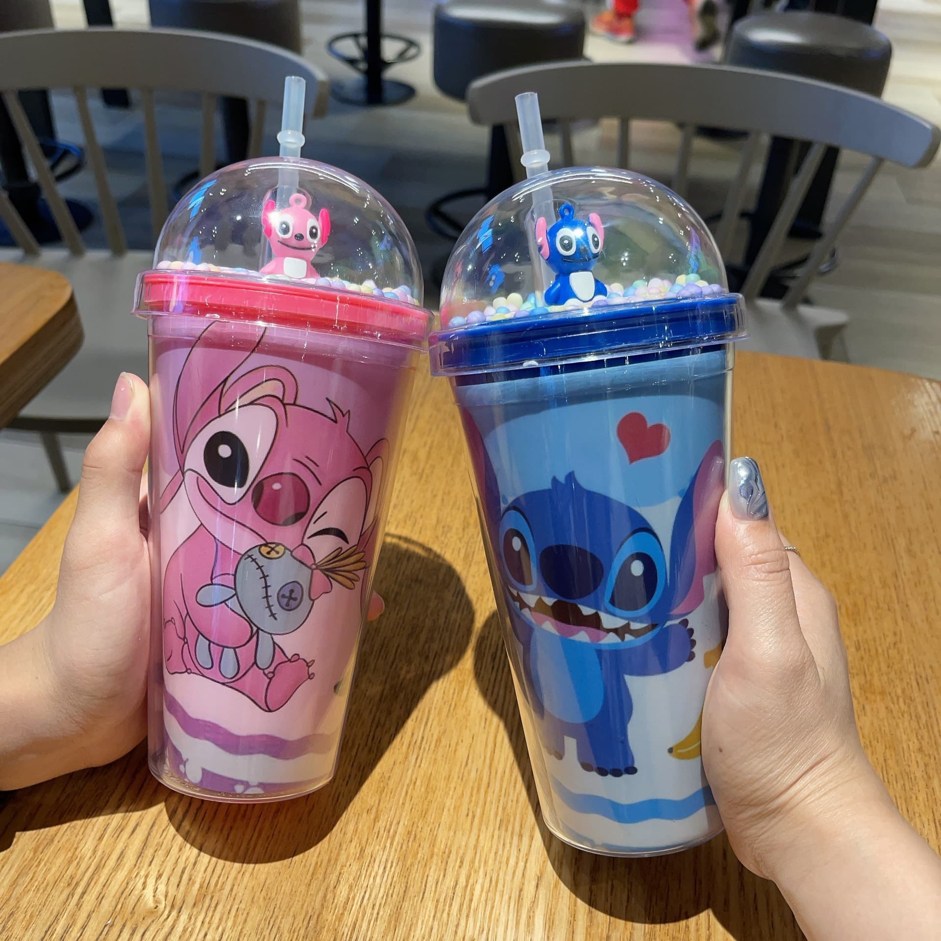 New Cross-Border High-Fashion Summer Viral Stitch Cartoon Plastic Cup with Straw Double-Layer Crushed Ice Cup