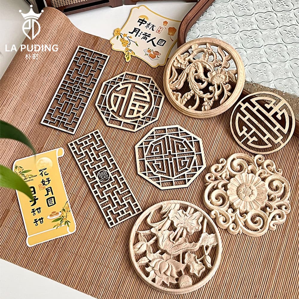LA Puting New Chinese Style Carved Wooden Plaque DIY Holiday Hanging Ornament Gift Box with Floral Arrangement Materials