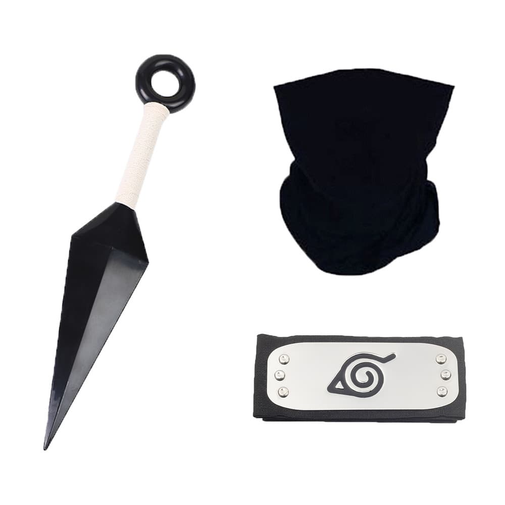 In Stock Anime Merch Kakashi Mask Naruto Kunai Shuriken Naruto Leaf Village Headband Set