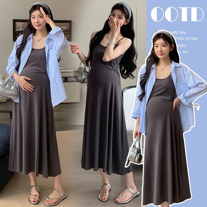 XMF Maternity Dress Cardigan Suit Summer 2026 Summer New Top Skirt French Style Pregnancy Wear
