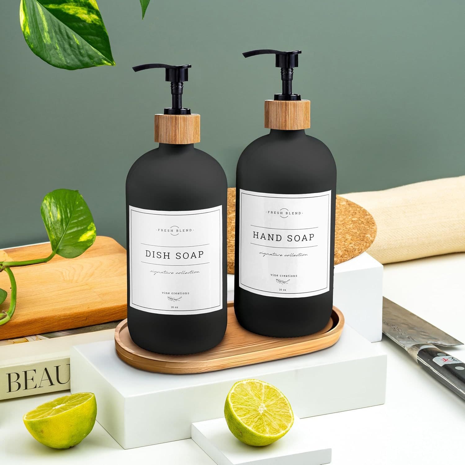 Soap Dispenser Glass Bottle with Press Pump, 16oz Boston Round Bottle for Liquid Packaging, Cosmetic Glass Bottle