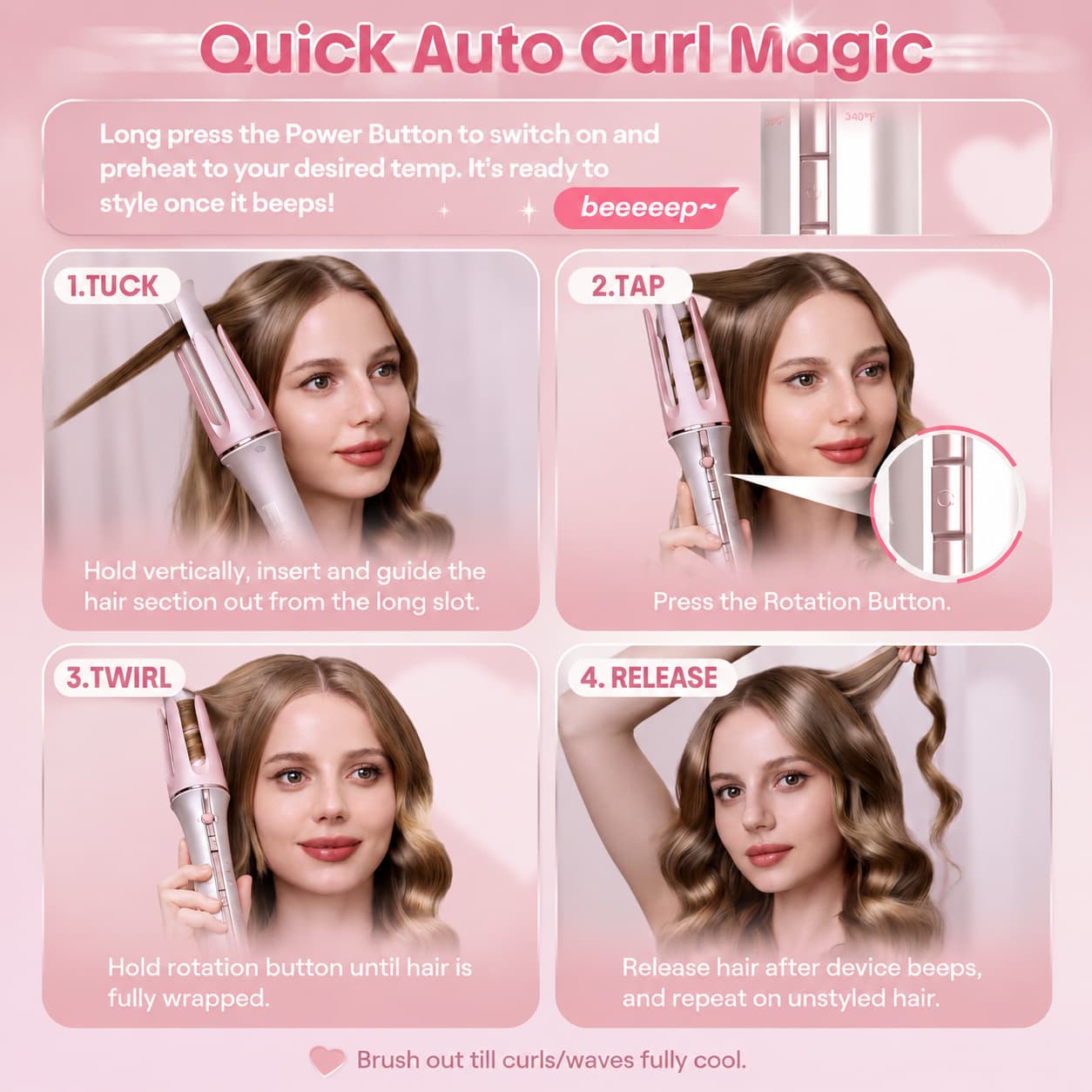 Cross-Border Automatic Curling Iron 32MM Curl and Straight Dual-Use Large Wave Hair Care Negative Ions Non-Damaging Rotating Curling Iron