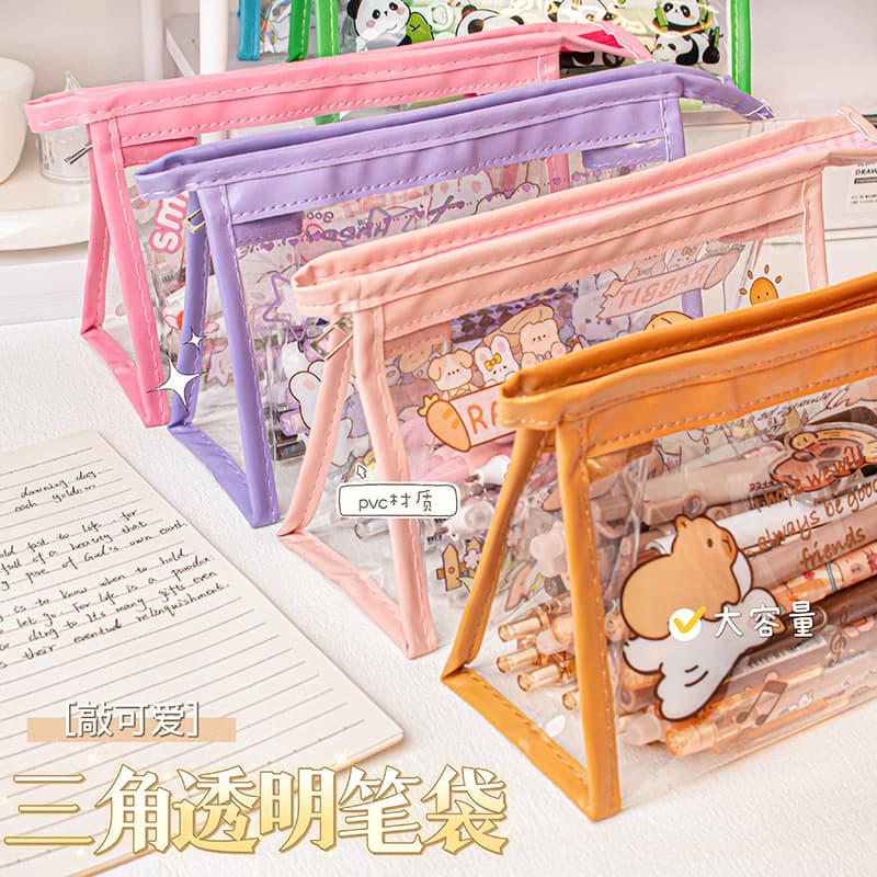 Capybara High-Quality New Triangular Transparent Pencil Case Student Supplies Large-Capacity Pencil Bag Stationery Bag Wholesale