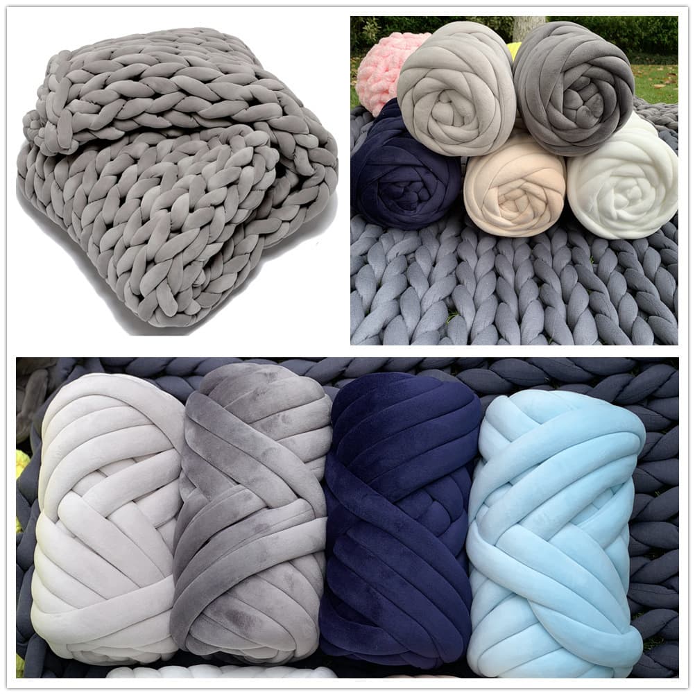 Ins super soft cored yarn for hand-knitted blankets, core-spun yarn, fabric strips, chunky yarn, DIY blanket material, machine washable.