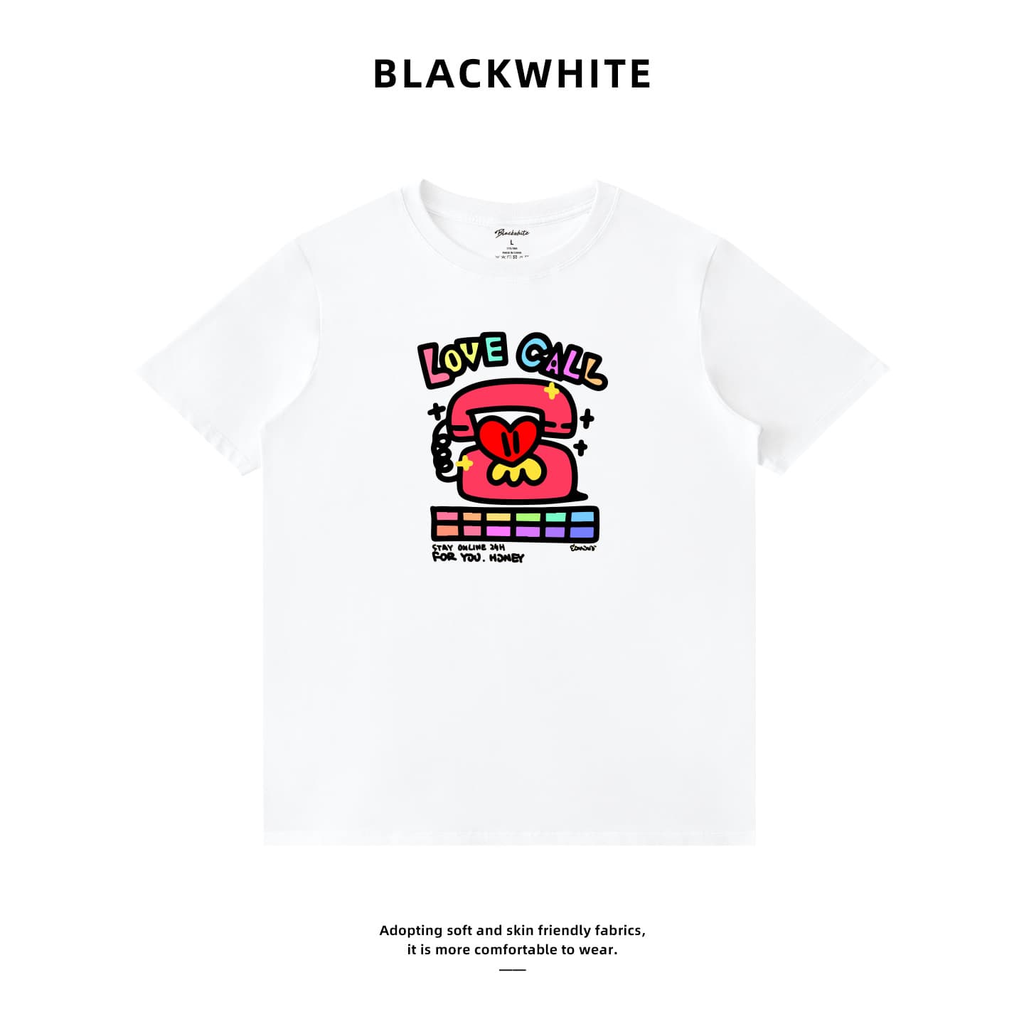 Cross-border Graffiti Heart Phone Print Short Sleeve T-Shirt Sweet Cool Dopamine Style Unisex Loose Half Sleeve 460