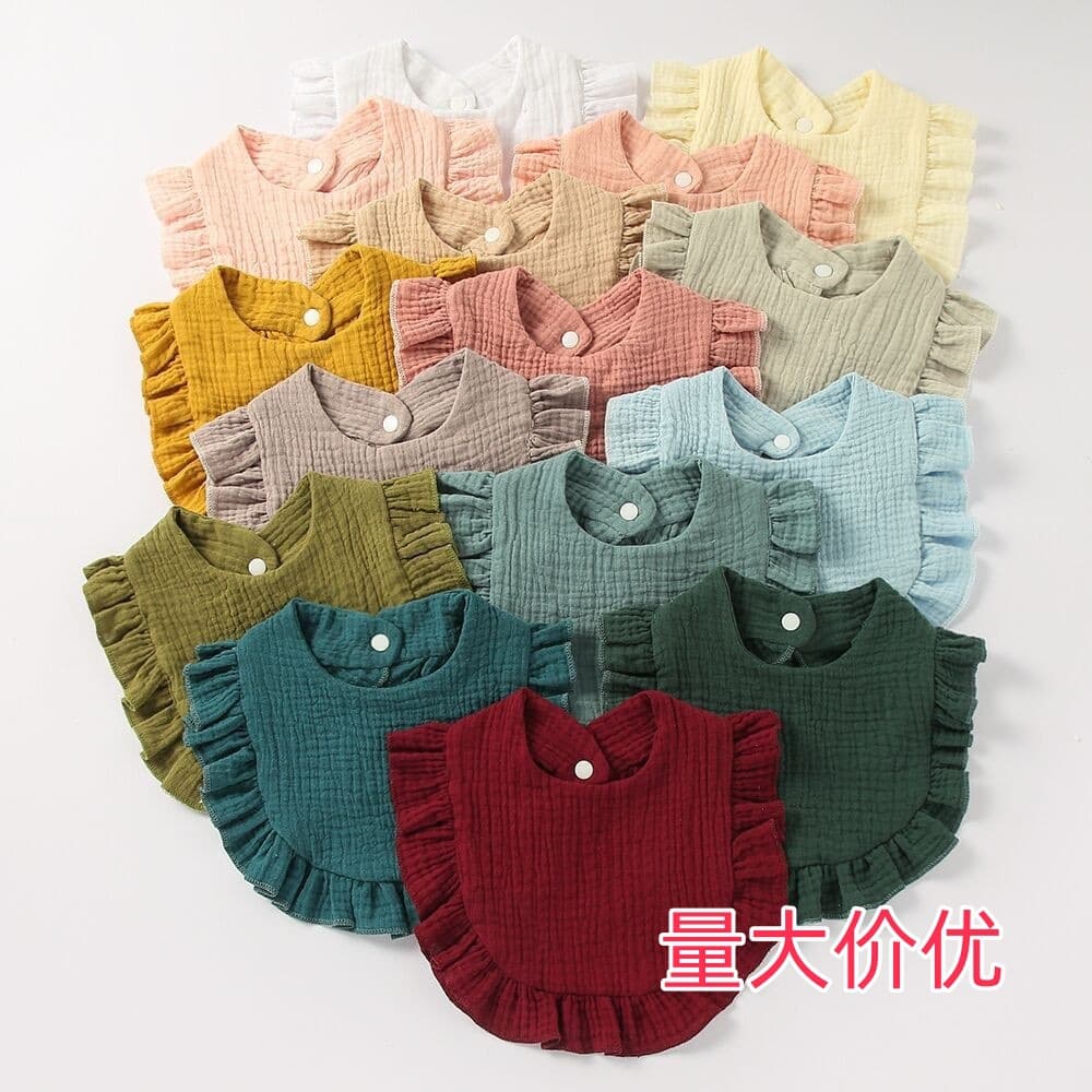 Baby drool bibs with lace trim, children's pure cotton gauze lace bibs, Baby Muslin Bibs