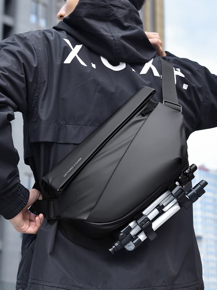 Men's Lightweight Waterproof Crossbody Bag with Magnetic Buckle, Large Capacity Casual Travel Commuter Chest Bag