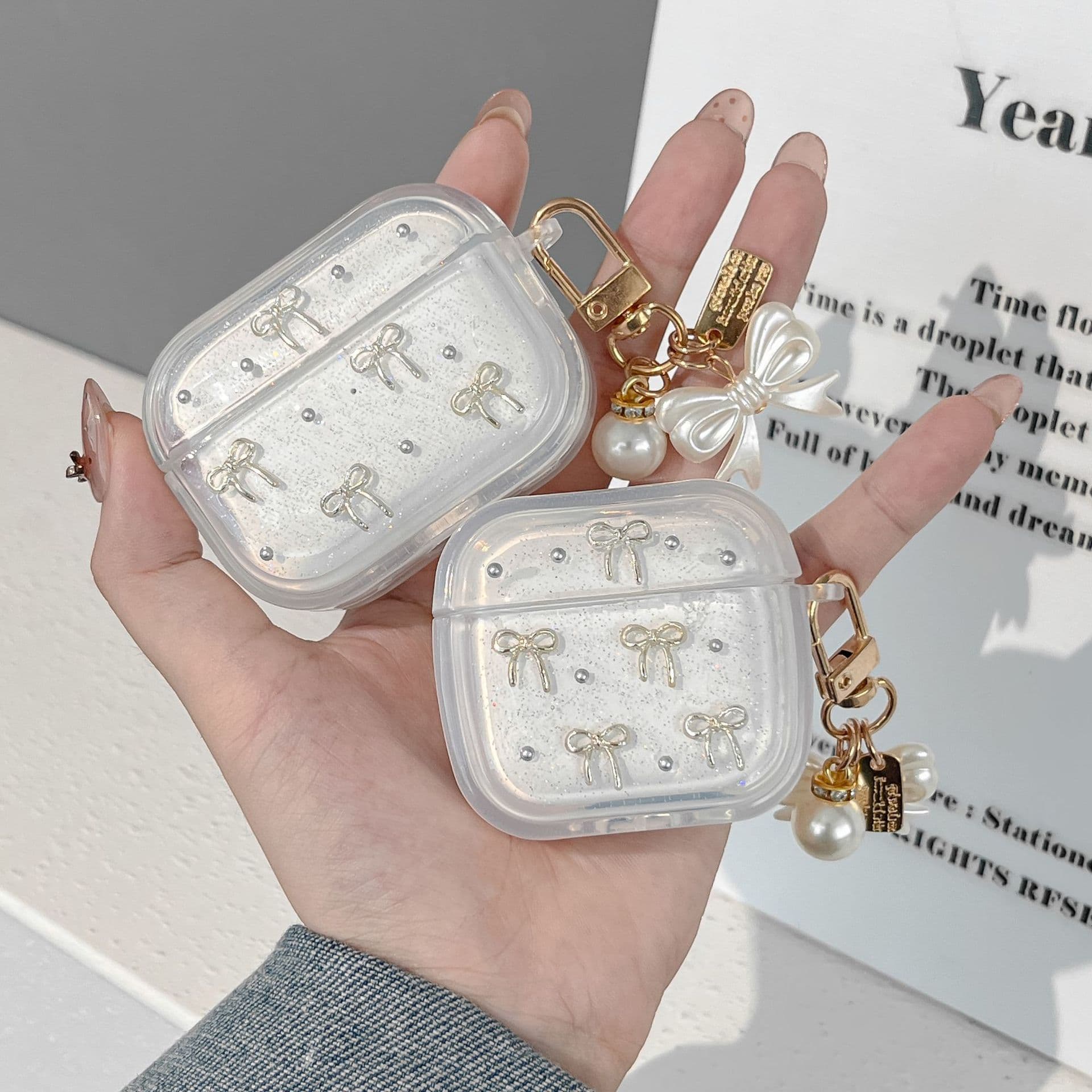 New 3D Bow Design Transparent Phantom Glitter Soft Case for AirPods Pro 3, Apple 4th Gen Earbuds